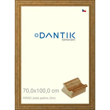 Rám na obraz DANTIK rámeček 70x100 | HRAD zlatá patina (Plexi Čiré) (Vyrobeno s láskou u nás v DANTIKU)