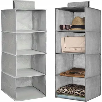 Úložný box ZÁVĚSNÝ ORGANIZÉR DO SKŘÍNĚ TEXTILNÍ POLICE 4 POLICE šedá