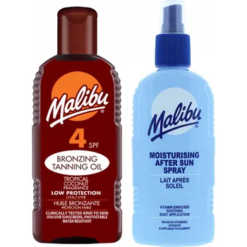 Přípravek na opalování Malibu Opalovací olej SPF4 200 Ml + Balzám po Ve Spreji 200 Ml