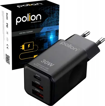 Rychlá síťová nabíječka POLION USB-C 2xUSB-A 30W PD QC 3.0 pro telefon