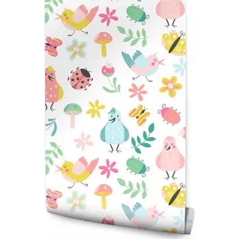 Fototapeta Tapeta pro děti Zpívající ptáčci a barevné