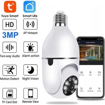 Bezpečnostní kamera OTOČNÁ WIFI KAMERA 3MPX DO ZÁSUVKY E27, OVLÁDANÁ APLIKACÍ TUYA