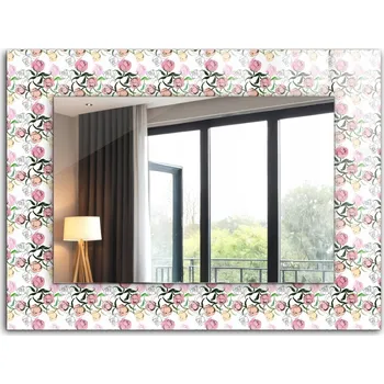 Zrcadlo Koupelnové zrcadlo na stěnu s ozdobným skleněným rámem XXL 80x60 cm Květinový vzor