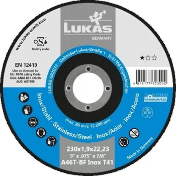 Řezný kotouč LUKAS KOTOUČ NA KOV 230 mm x 1,9 mm A46T-BF* INOX %%%