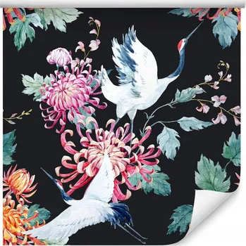 Fototapeta Tapeta do obýváku tropické KVĚTY ptáci jeřábi