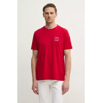 Bavlněné tričko Tommy Hilfiger červená barva, s potiskem, MW0MW38622 33X, vel. S