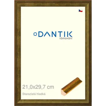 Rám na obraz DANTIK rámeček 21x29,7 | Starozlatá hladká (Sklo Čiré) (Vyrobeno s láskou u nás v DANTIKU)