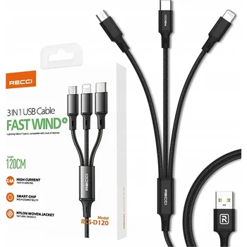 Datový kabel Kabel Recci USB - USB typ C / microUSB / Lightning 1,2 m stříbrný