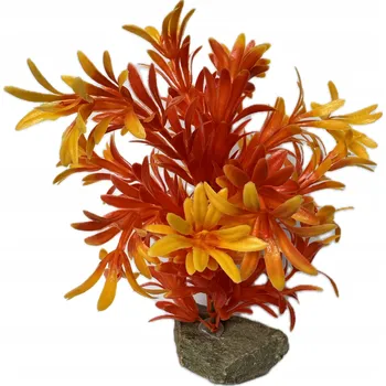 umělá květina UMĚLÁ ROSTLINA DO AKVÁRIA ORANŽOVÁ DEKORACE OZDOBA TERÁRIA 19 CM