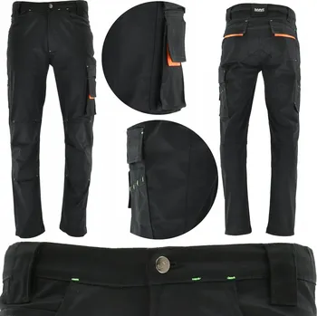 montérky Pracovní kalhoty ELASTICKÉ Lehké Černé Pohodlné do pasu Hodně kapes Velikost 56