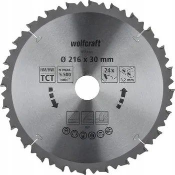 Pilový kotouč WOLFCRAFT 6551000 Pilový kotouč 216x30mm, 24 zubů, hrubé řezy dřeva