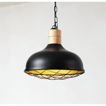 Závěsné svítidlo Lindby Olbi, černá barva, gumový strom, délka 41,5 cm - Stříška - Ø 10 cm, výška 2,5; výška stínidla 24 cm černá, světlé dřevo 1 x 15 W LED - Doprava zdarma