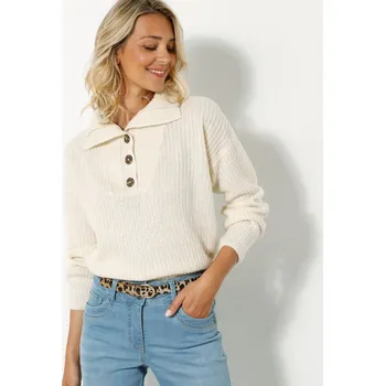 Dámský svetr Pulovr se stojáčkem, pletený hladký vzor mohérový na dotek režná 54