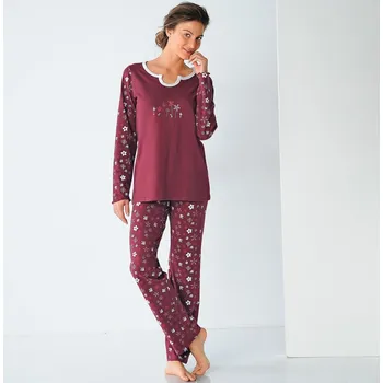 Dámské pyžamo Pyžamo s kalhotami a potiskem květin třešňová 34/36