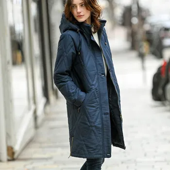 Dámská parka Prošívaná parka z mikrovlákna námořnická modrá 42