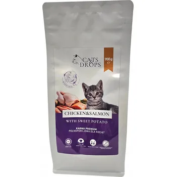 Krmivo pro kočku Cats&Drops Krmivo suché krmivo pro koťata kuře s lososem 900g
