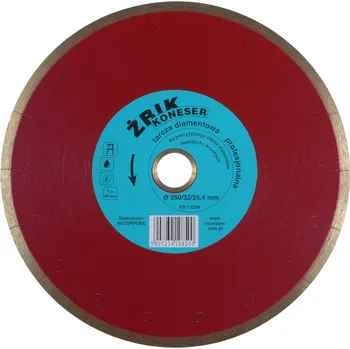 Řezný kotouč DIAMANTOVÝ KOTOUČ PRO ŘEZÁNÍ GRESU, SLINUTÉ KERAMIKY A OBKLADŮ ŽBIK KONESER 250mm 25.4mm