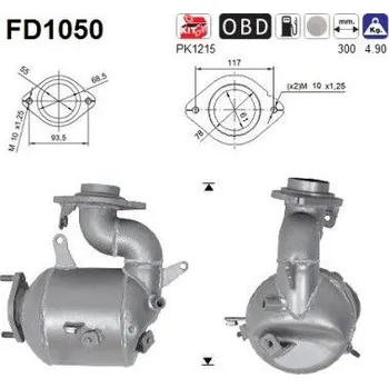 Filtr pevných částic Filtr sazových částic, výfukový systém AS FD1050
