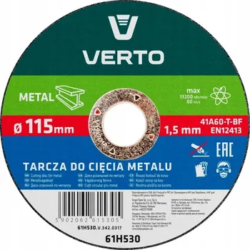 Řezný kotouč Verto Řezací kotouč na kov, T41, 115 x 1,5 x 22 mm 61H530