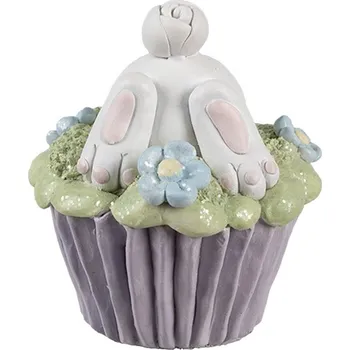 Dekorace fialový muffin s vystrčeným zadečkem králíčka - Ø 11*12 cm
