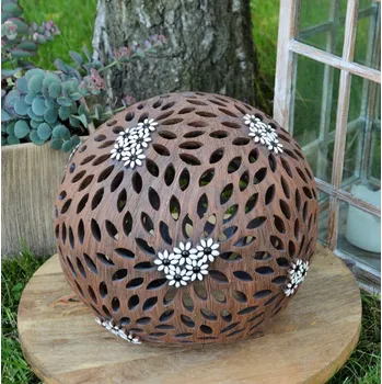 Zahradní dekorace Keramická koule na svíčku se sedmikráskou 25 cm - zahradní dekorace Tmavá