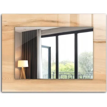 Zrcadlo Dekorativní zrcadlo na zeď s potiskem dekoru 80x60 cm, dřevěná textura prken