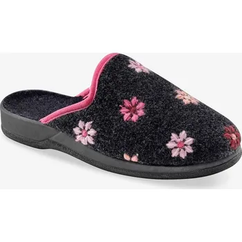 Dámské pantofle Pantofle s vyšívanými kytičkami antracitová 36