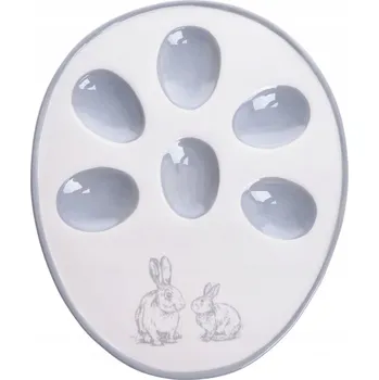 Talíř TALÍŘ NA VEJCE BÍLO-ŠEDÝ SE ZAJÍČKY