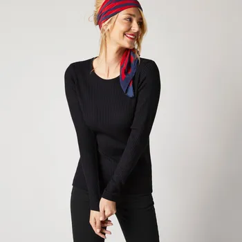 Dámský svetr Žebrovaný pulovr s kulatým výstřihem černá 38/40