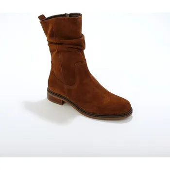 Dámské kozačky Kožené nízké kozačky se sklady a hřejivou podšívkou čokoládová 41