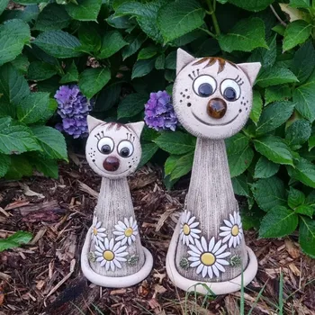 Zahradní dekorace Keramická kočička s velkou kopretinou 25 cm