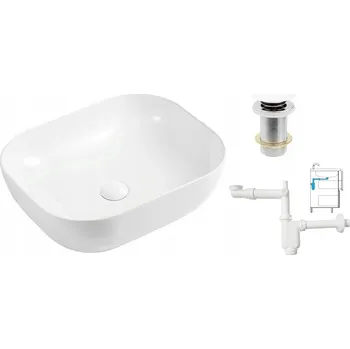 Umyvadlo Keramické umyvadlo na desku obdélníkové bílé 49x39,5x15 cm, sifon a výpusť