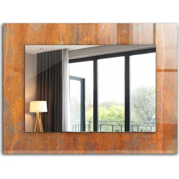 Zrcadlo Závěsné zrcadlo Loft s potiskem XXL 80x60 cm, rezavý kovový povrch