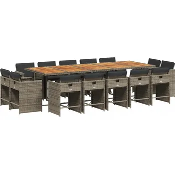 Zahradní sestava VidaXL 15dílná zahradní sedací souprava s polstry, šedá, PE ratan