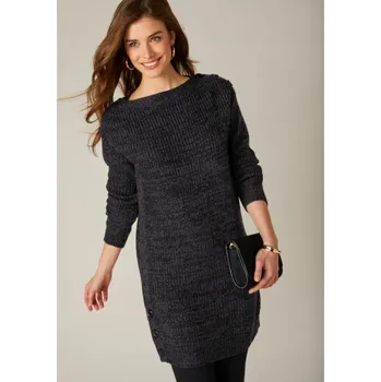 Dámský svetr Dlouhý pulovr s knoflíky na bocích černá 54