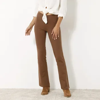 Dámské legíny Hřejivé bootcut legíny z česaného moltonu hnědošedá 50