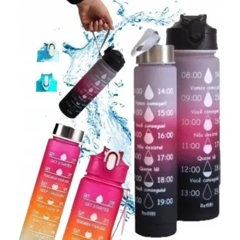 Láhev 2x LÁHEV NA VODU DO POSILOVNY ŠKOLY LAHEV NA PITÍ S MOTIVAČNÍ MĚRKOU 600+300ML