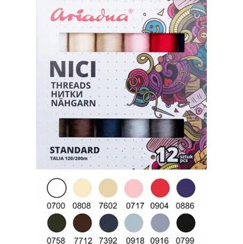 Nit Šicí nitě do šicího stroje Ariadna Standard Talia 120/200m sada 12 barev