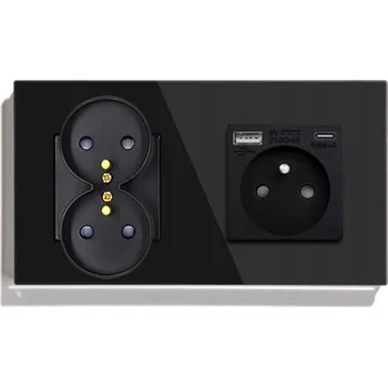 Elektrická zásuvka SKLENĚNÁ DVOJITÁ ZÁSUVKA USB-C 16A SKLO USB A+C