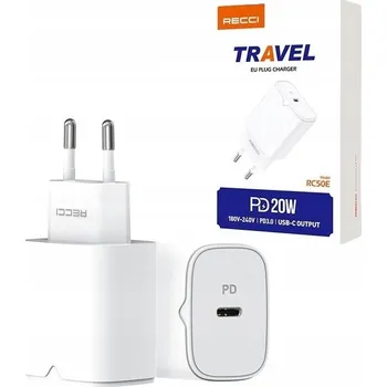 RYCHLÁ SÍŤOVÁ NABÍJEČKA USB C 20W PD QC 3.0 RECCI