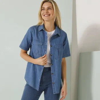Dámská košile Košile s krátkými rukávy, lehký denim sepraná modrá 44