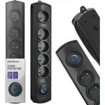 Elektrická zásuvka Zásuvková lišta s přepěťovou ochranou Qoltec 5 zásuvek 3m černý