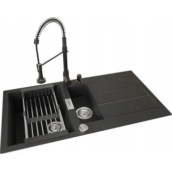 Granitový dřez Dřez s jednou a půl komorou Franke Sirius, křemen, černý