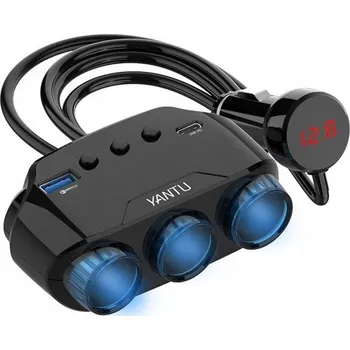 Elektrická zásuvka ROZDVOJKA ZÁSUVKY ZAPALOVAČE 3X ZÁSUVKA + USB QC + Typ C 3A 122W