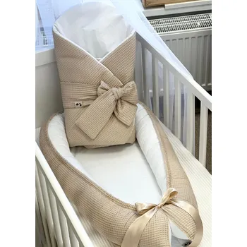 Příslušenství pro dětskou postel a kolébku Set do postýlky - vaflový béžový s bílou bavlnou