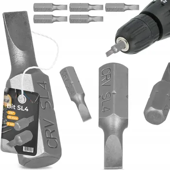 Bit 5x BIT ŠROUBOVÁKU SL4 25mm Plochý MAGNETICKÝ hrot Šroubovací 1/4 Ocel
