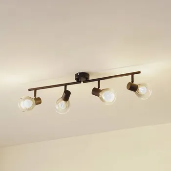 Stropní svítidlo Lindby Pendura, 4 světla, černá, sklo - Stínítka - Ø 9 cm, výška 8 cm; stříška - Ø 8 cm, výška 2,5 cm kouřově šedá, černá matná 4 x 10 W LED - Doprava zdarma