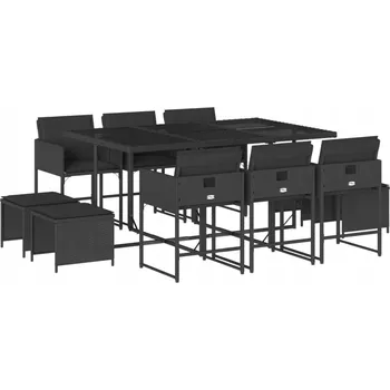 VidaXL 11dílná zahradní souprava s polstry, černý PE ratan