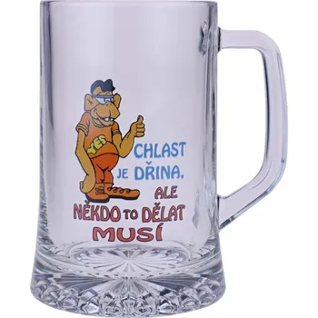 Sklenice Půllitr "Chlast je dřina, ale někdo to dělat musí" 0,5l (Skleněný půllitr s vtipným obrázkem)