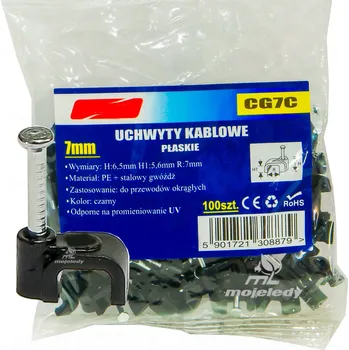 elektrický kabel 100x Držák kabelu plochý černý 5,6/7 x 100ks pro kabel 2x1,5mm